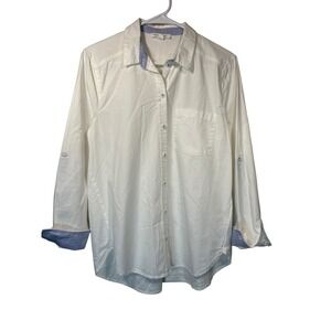 BeachLunchLounge White Cotton Roll Tab Sleeve Button‎ Down Shirt Womens S/P